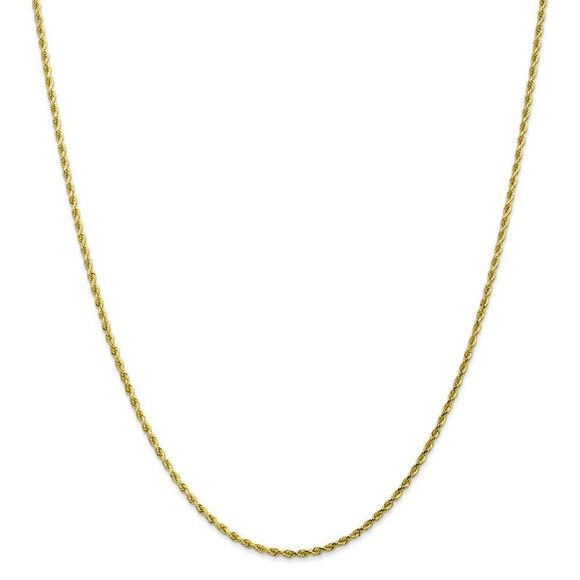2mm 10k Yellow Gold Diamond Cut Solid Rope Chain Necklace, 16 Inch